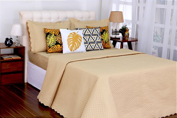 Kit Cobreleito e Lençol Queen Com Almofadas 08 peças