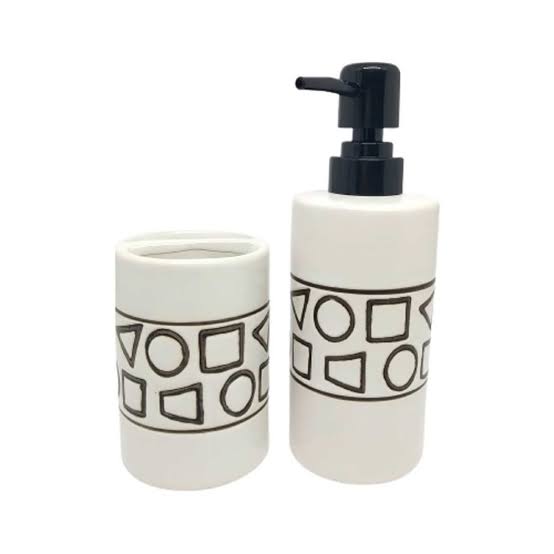 Kit Decoração Para Banheiro Porcelana Geométrico