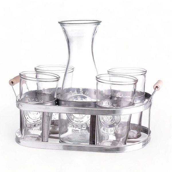 Jarra Com 4 Copos De Vidro E Suporte Juquehy Hauskraft