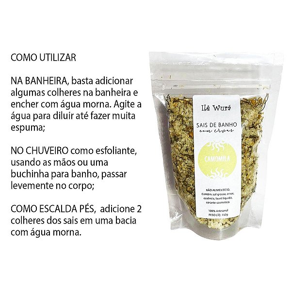 Sais de Banho Camomila com óleo essencial para Chuveiro ou Banheira