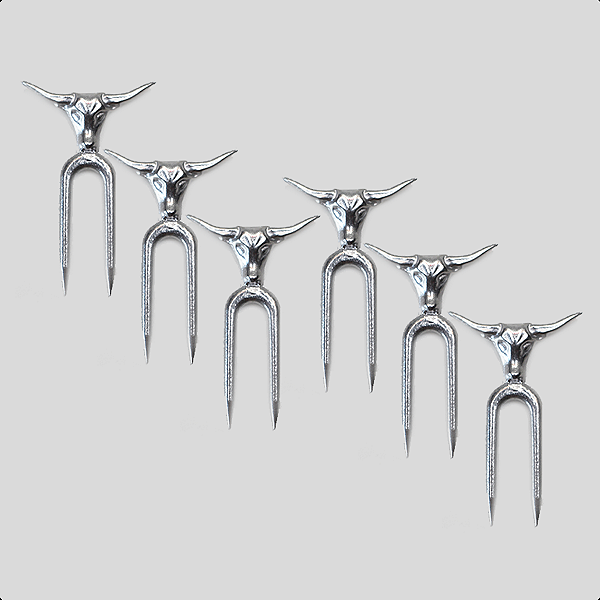 Kit 6 Garfinhos Para Petisco Em Alumínio Batido Cara De Boi