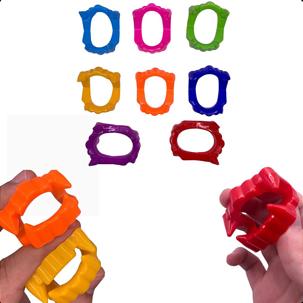 Kit com 96 Dentaduras Vampiro Colorida p/ Festas e Fantasias