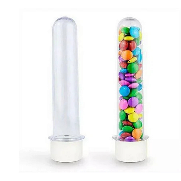 Kit 30 Tubetes Acrílico 12,5 cm Tampa Branca p/ Lembrancinha