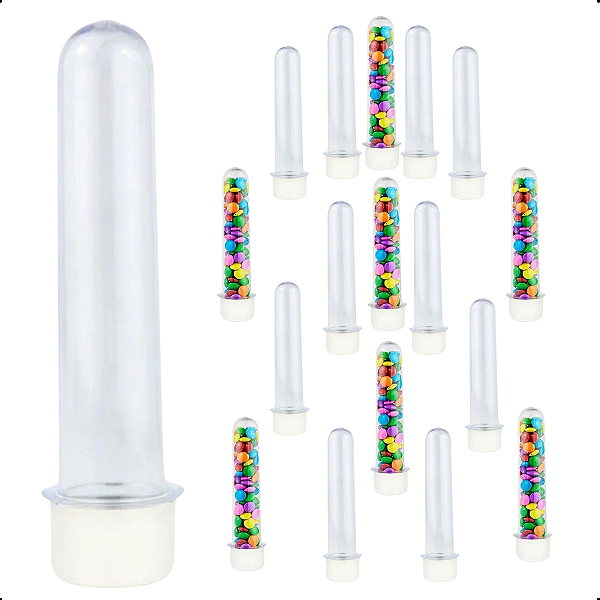 Kit 20 Tubetes Acrílico 12,5 cm Tampa Branca p/ Lembrancinha