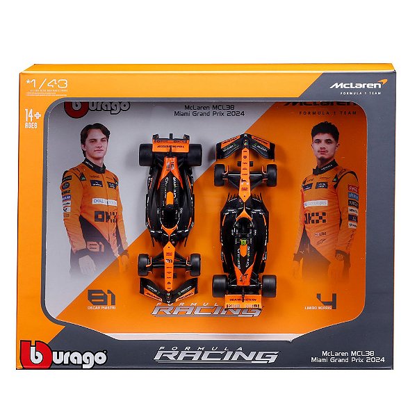 Dois carros F1 Mclaren MCL38 1/24 caixa expositora C/Driver