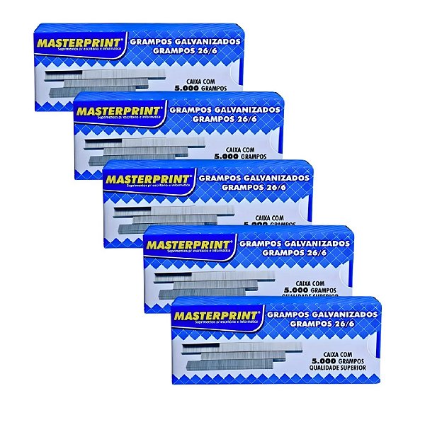 Kit 05 Caixas Grampo 26/6 C/5000 Galvanizado - Masterprint