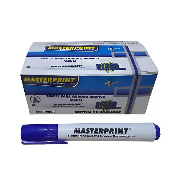 Marcador Quadro Branco Recarregável Azul Masterprint 12 Unidades