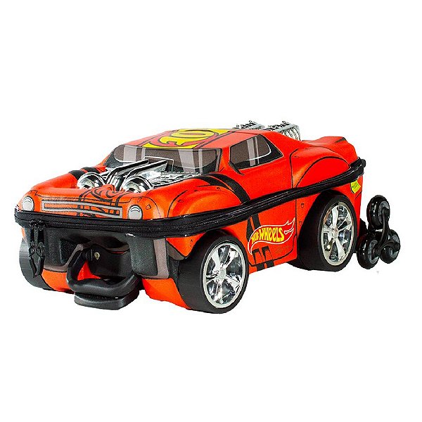 Mochila Escolar de Rodinhas Hot Wheels Night Shifter 3D Maxtoy Vermelho