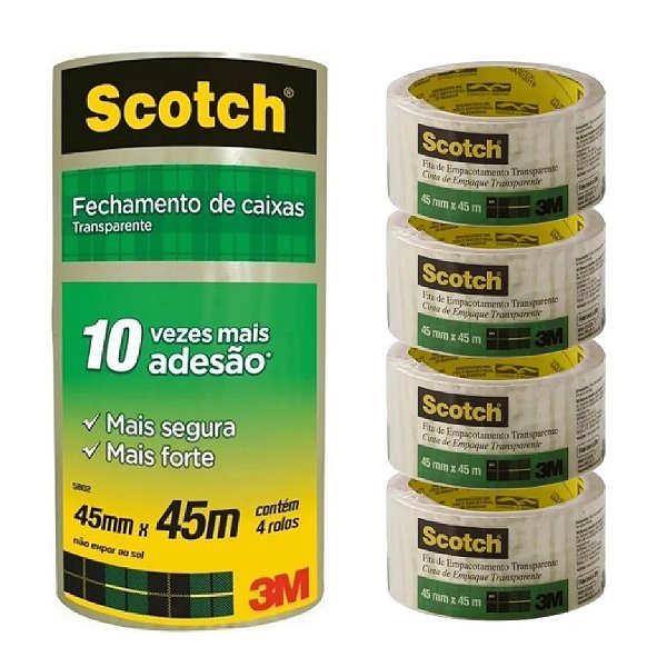 Kit 4 Fitas Adesiva 3m Empacotamento 45mm X 45m Transparente