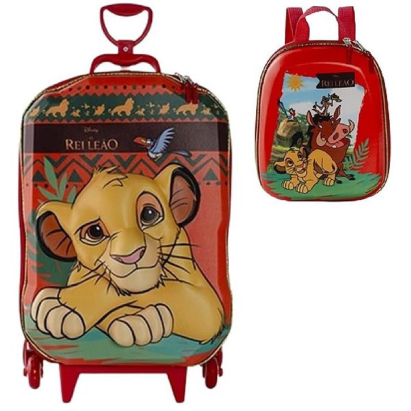 Mochila Escolar de Rodinhas Rei Leão 3D Maxtoy + Lancheira