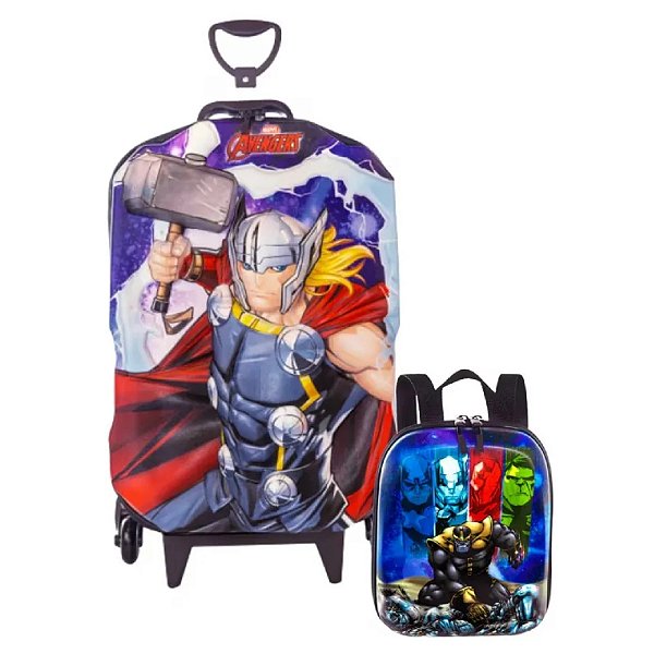 Mochila Escolar de Rodinhas Avengers Thor 3D Maxtoy + Lancheira