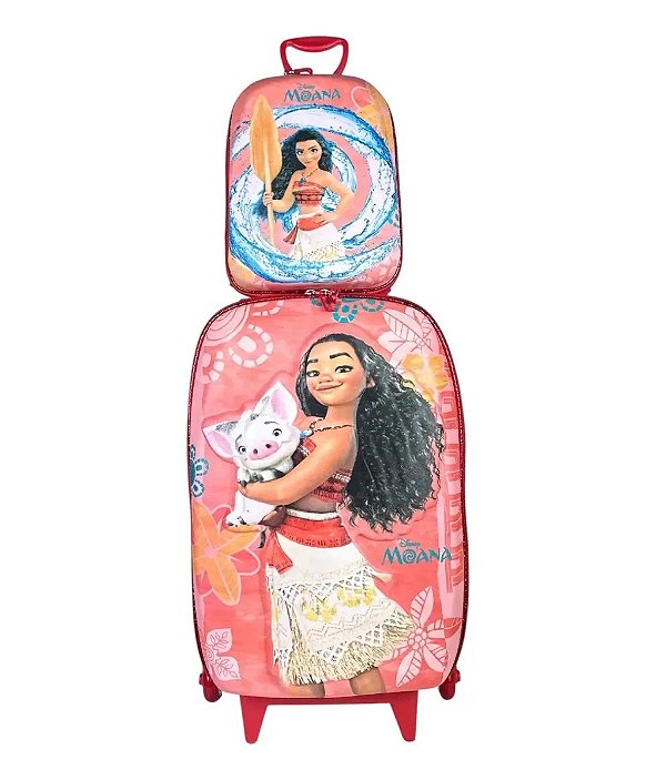 Mochila Escolar de Rodinhas Princesa Moana 3D Maxtoy + Lancheira