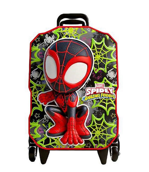Mochila Escolar de Rodinhas Homem-Aranha Spidey Miles 3D Maxtoy