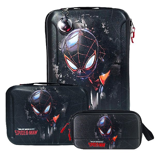 Kit Mala Escolar 03 Rodinhas Homem-Aranha Miles