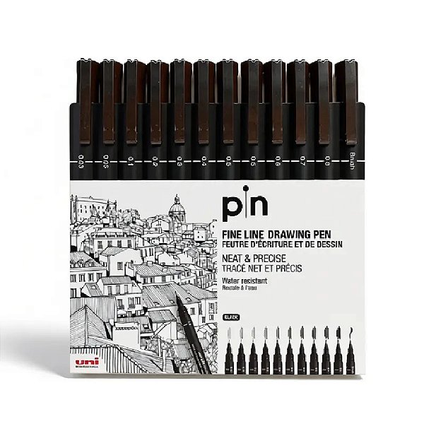Estojo Caneta Nanquim Uni Pin 200 Uni-ball Com 12 Unidades
