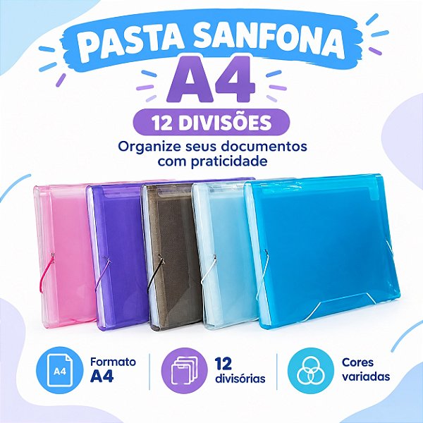 Pasta Sanfona Ofício com 12 divisões ACP