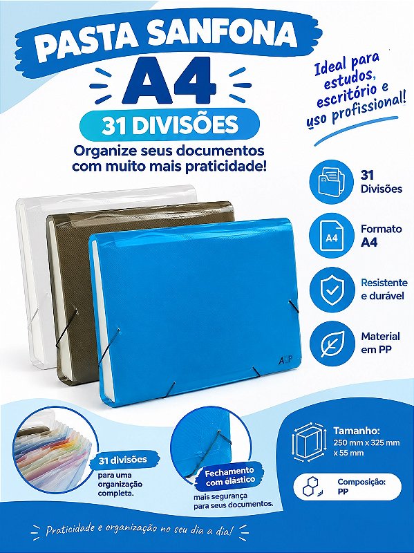 Pasta Sanfona A4 com 31 divisões Acp