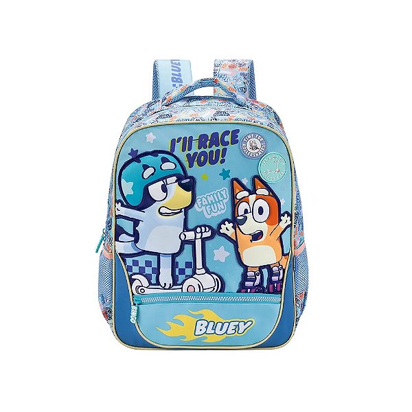 Mochila Escolar Pre-Escolar Infantil Bluey e Bingo Soft EVA Azul