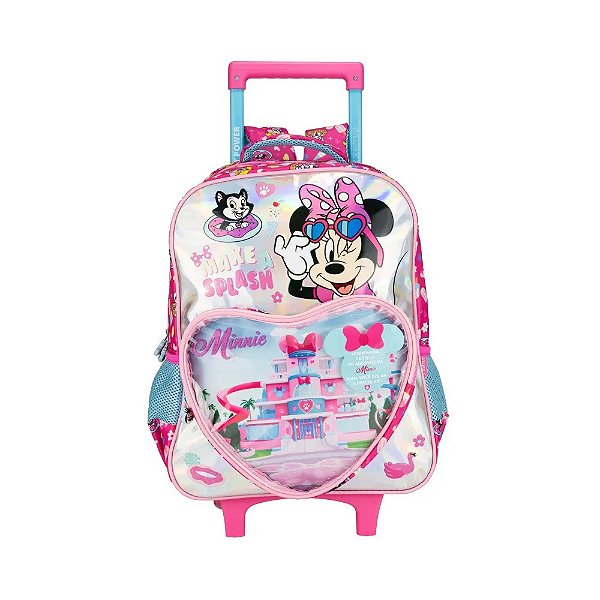 Mochila Escolar Infantil Minnie Disney com Rodinhas Rosa