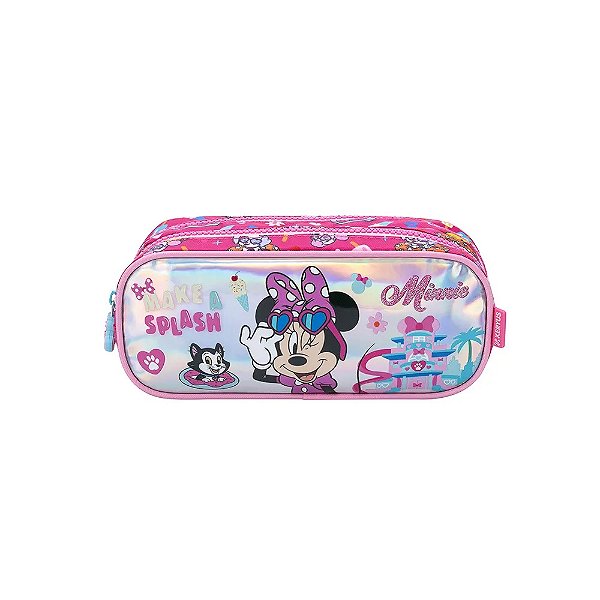 Estojo Duplo Minnie Disney Escolar Rosa