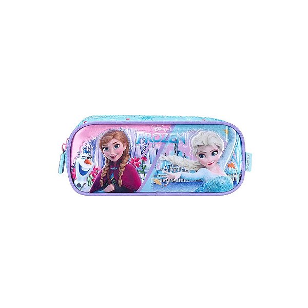Estojo Duplo Escolar Infantil Azul Frozen Disney