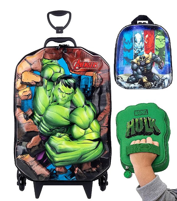 Kit Mochila Hulk 3d Maxtoy + Lancheira + Estojo