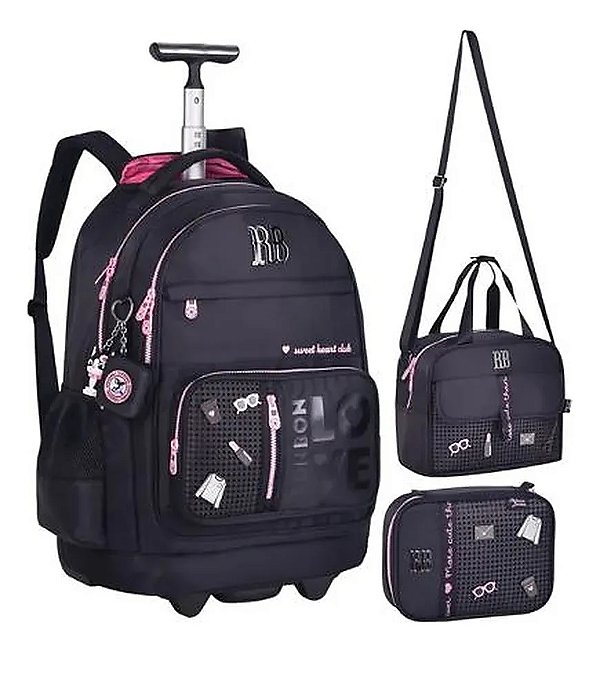 Kit Mochila De Carrinho Rebecca Bonbon Charm Pins Lancheira Estojo Rb28049