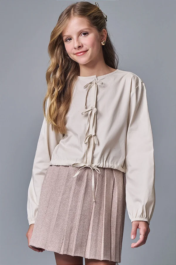 CAMISA BOXY EM TRICOLINE MONACO COM ELASTANO BEGE CLARO