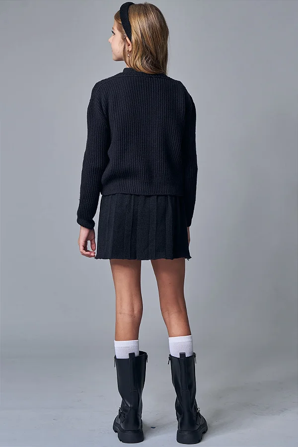 CARDIGAN BOXY EM TRICO PRIME PRETO