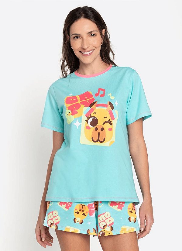 SHORT DOLL ADULTO ECO CAPIVARA MNA VERDE AGUA PP 7909692288426