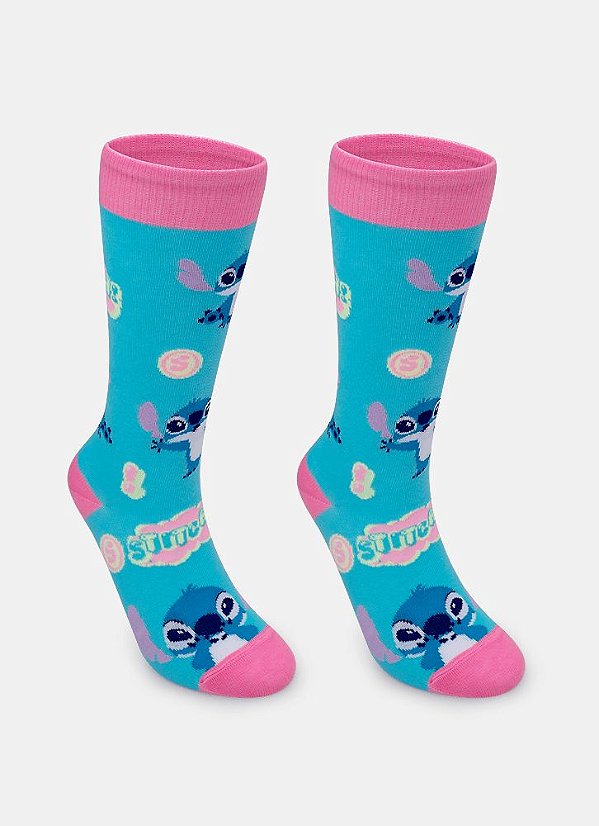 8240 MEIA 3/4 DESENHADA KIDS STITCH EF AZUL 23 A 27 7909692285364