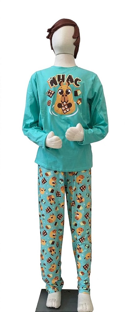 PIJAMA ML KIDS ECO CAPIVARA MNO VERDE AGUA 1 7909692306304