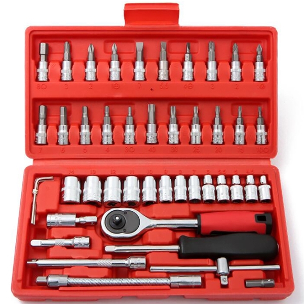 Kit de Ferramentas 46 Peças com Chave Catraca