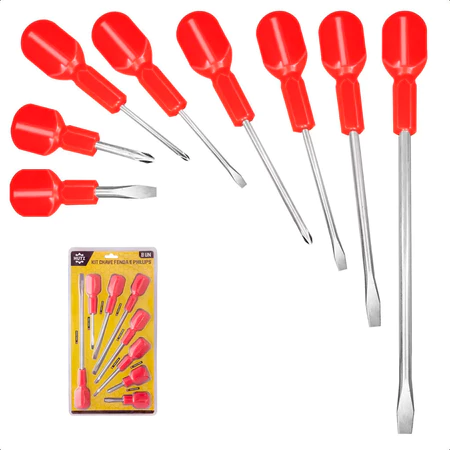 Jogo de Chaves de Fenda e Phillips com 8 Peças em Aço Carbono Reforçado