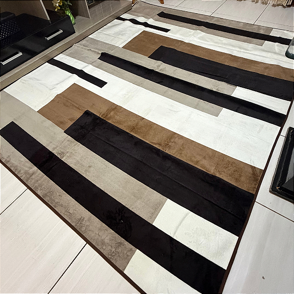 Tapete Geométrico Veludo Anti derrapante 2,40m X 2M Grande
