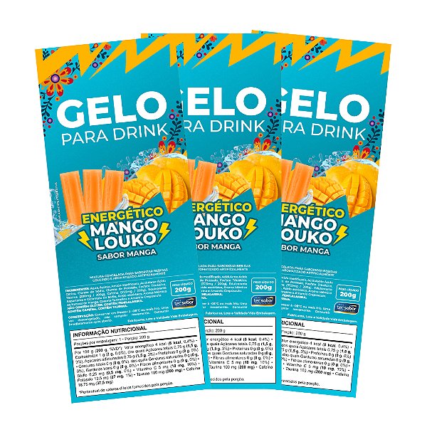 Etiqueta para Gelo de Sabor Energético Mango Louko - 50 Unidades