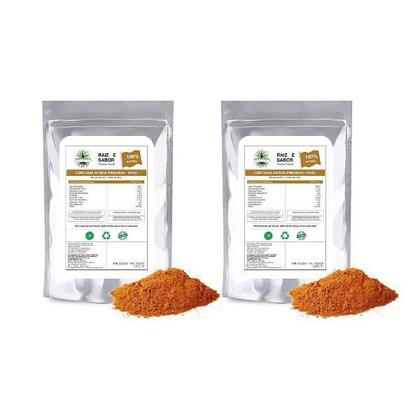 2x Cúrcuma em pó 500g, Raiz e Sabor Tempero Natural