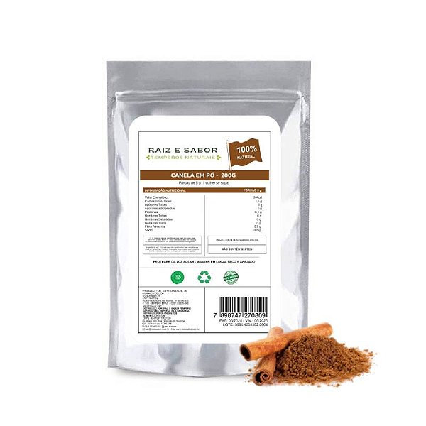 Canela Em Pó Raiz E Sabor Tempero Natural 200g, Ideal Para Chás E Doces, Sem Glúten E Sem Conservantes