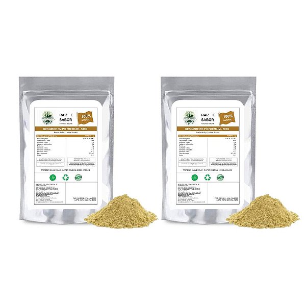 Gengibre em pó 500g, Raiz e Sabor Tempero Natural, kit com 2, Especiarias e condimentos, Sem Glúten