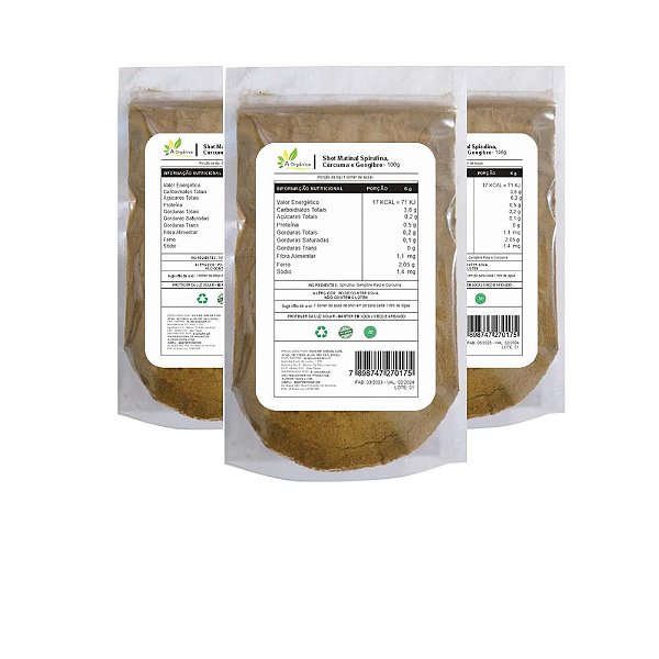 Kit 3 Shot Matinal de Spirulina, Cúrcuma e Gengibre 100% Natural 100g