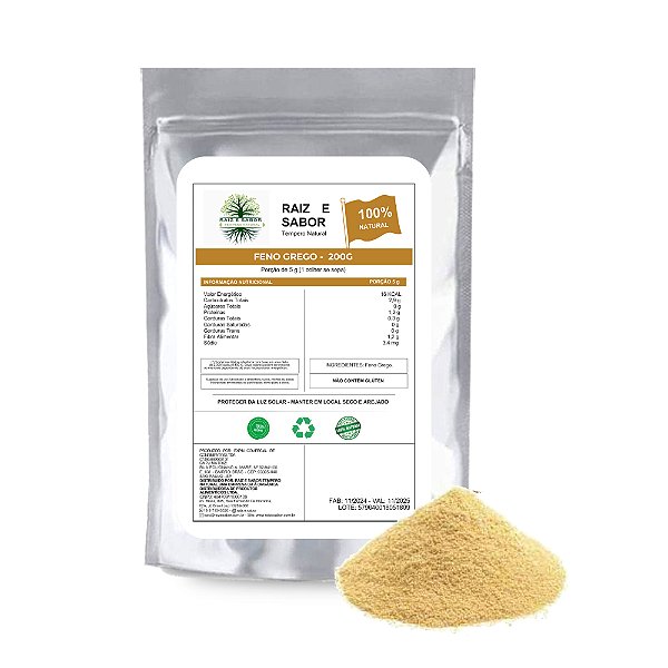 Feno Grego em pó 200g, Raiz e Sabor Tempero Natural