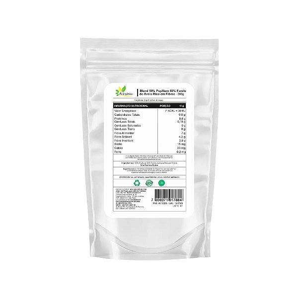 Blend 50% Psyllium 50% Farelo de Aveia Rico em Fibras 200g