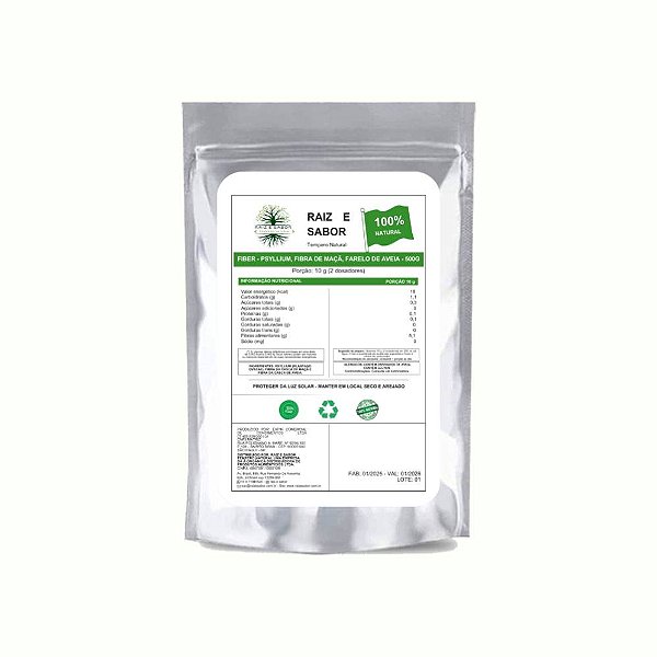 Fiber Psyllium, Fibra de Maçã e Farelo de Aveia 500g, Rico em fibras, Produto Vegano Sem Glúten e Sem Conservantes