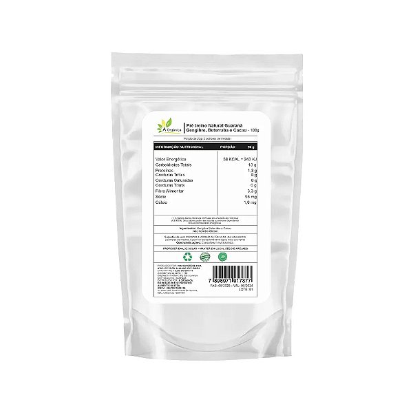 Pré treino Natural Guaraná, Gengibre, Beterraba e Cacau 100g