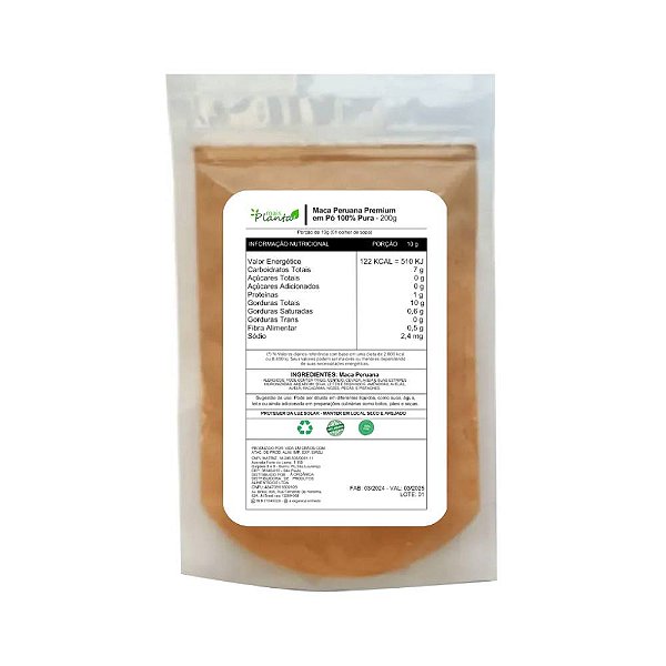 Maca Peruana Premium em Pó 100% Pura 200g Mais Planta