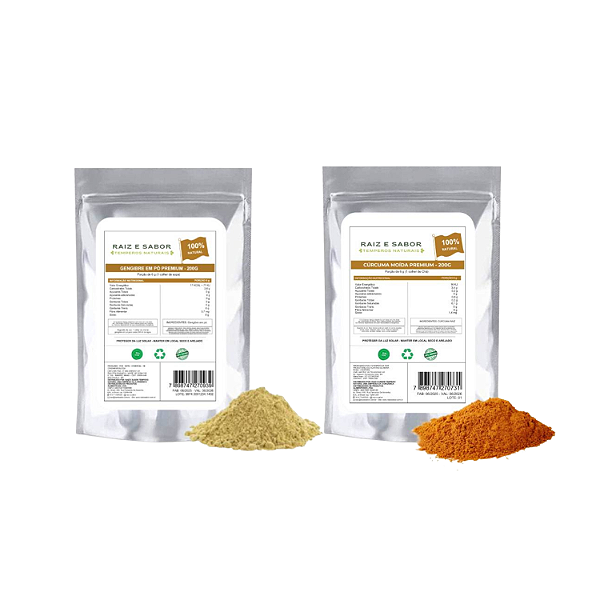 Kit Premium Gengibre e Cúrcuma 100% Puro - Raiz e Sabor