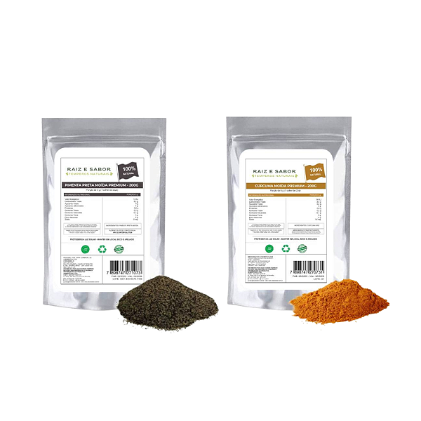 Kit Premium Cúrcuma e Pimenta Preta 100% Puro - Raiz e Sabor