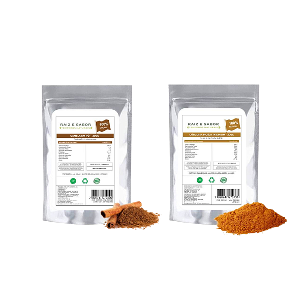 Kit Canela e Cúrcuma Premium 100% Puro - Raiz e Sabor