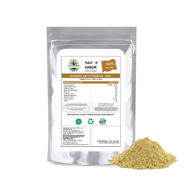 Gengibre em pó, Raiz e Sabor Tempero Natural 500g, Especiarias e Condimentos, Sem Glúten e Sem Conservantes