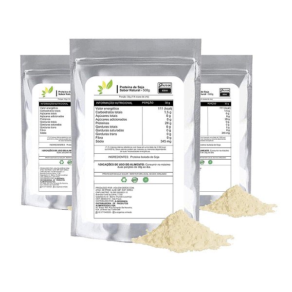 Proteina de Soja Isolada 28g p/ dose Refil 500g, Kit com 3